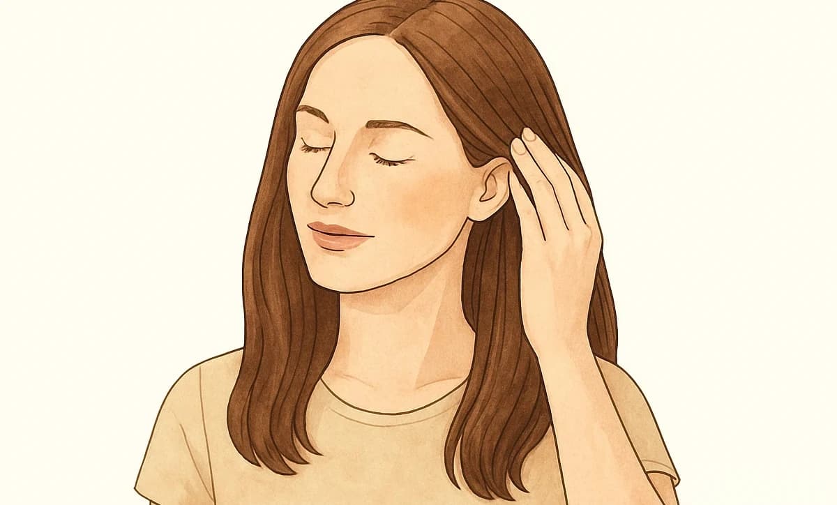 Ilustração de uma mulher observando a saúde dos cabelos